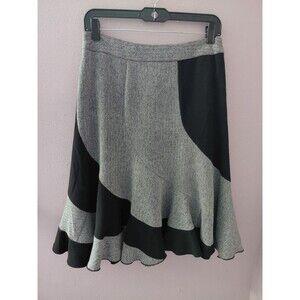 Joseph Ribkoff Women's A Line Midi Skirt Sz 8 Lettuce Hem Black/Gray Herringbone